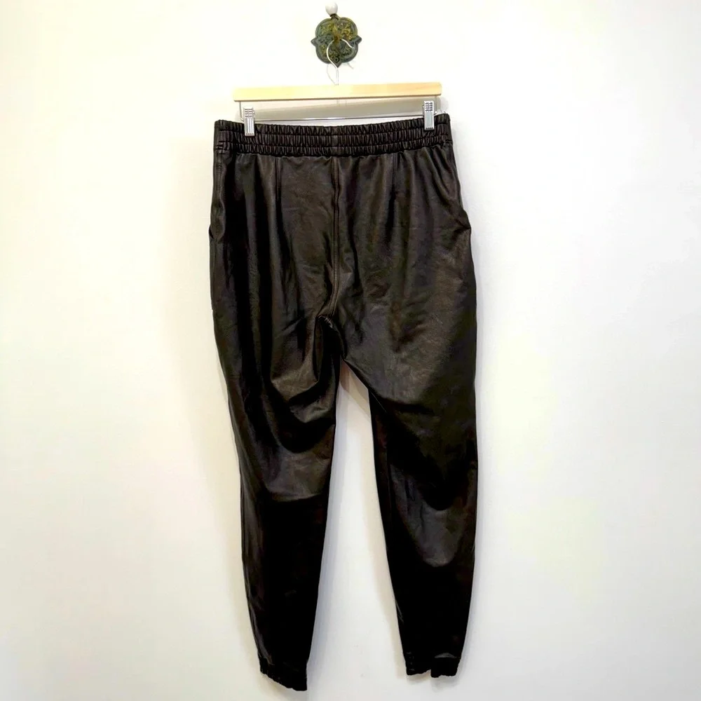 Spanx Black Faux Leather Like Joggers High Rise Pull On Women Size XL Shapewear